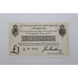 Banknote - G.B. George V second Bradbury issue (Oct. 1914) black One Pound Note. Prefix C52.