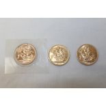 G.B. Elizabeth II gold Sovereigns - 1959, 1981 and 2000.