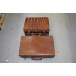Vintage luggage - brown crocodile leather suitcase, maker - Barker's Kensington,