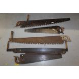 Selection of vintage cross-cut saws (qty)