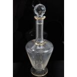 Stuart cut glass decanter with gilt-lined and engraved Continental Royal Crown and monogram