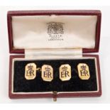 HM Queen Elizabeth II - pair fine gold (9ct) and enamel Royal Presentation cufflinks of octagonal