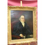 Victorian English School oil on canvas - portrait of a gentleman seated at a desk, in gilt frame,