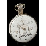 Georgian Masonic silver pair cased pocket watch with painted dial,
