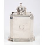 1930s Britannia Standard silver tea caddy of octagonal shape in the early Georgian style,