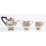 Victorian silver three piece bachelors tea set - comprising teapot of tapering square form,
