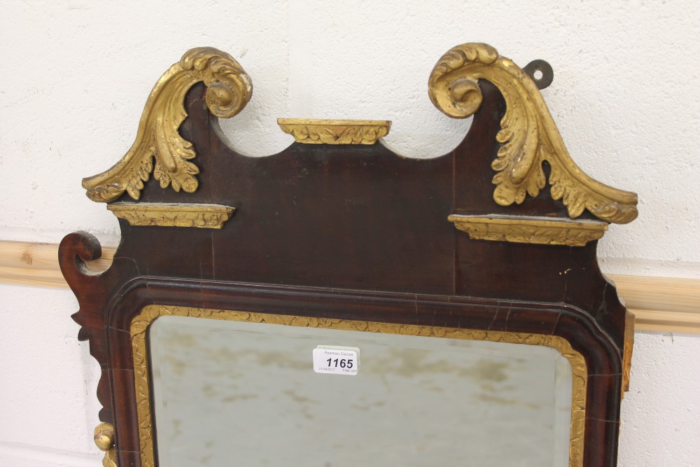 George II walnut and parcel gilt fret carved wall mirror, - Image 2 of 4
