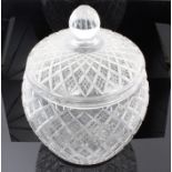 Good quality cut glass punch bowl and cover with diamond cut decoration,