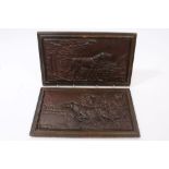 Pair late 19th century French painted cast iron rectangular plaques depicting sporting dogs in