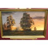James Hardy, 20th century oil on canvas laid on board - A Naval Engagement, signed, in gilt frame,
