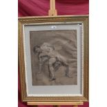18th century French School black and white chalk - a seated male nude, in glazed gilt frame,