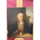 19th century English School oil on panel - portrait of a shepherd with a tankard, unframed, 22.