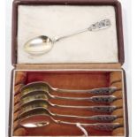 Set of six Imperial Russian teaspoons with niello foliate decoration,