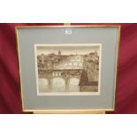 Valerie Thornton (1931 - 1991), signed artists proof etching - Ponte Vecchio, Florence, dated 1972,