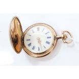Late 19th century ladies' Swiss gold cased fob watch with button-wind movement,