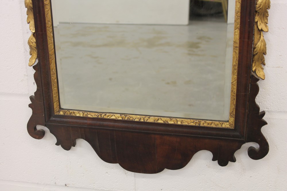 George II walnut and parcel gilt fret carved wall mirror, - Image 3 of 4