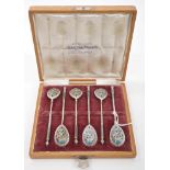 Set of six Imperial Russian silver gilt and cloisonné enamelled spoons with teardrop bowls and