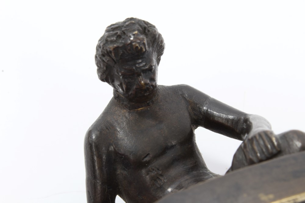 19th century Continental bronze figure of The Dying Gaul after the antique, on oval plinth, - Image 3 of 3