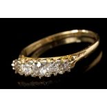 Edwardian diamond five stone ring with five old cut diamonds in claw setting,
