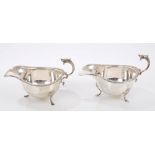 Pair contemporary silver sauce boats of conventional form,