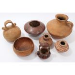 Collection of seven Ancient pre-Columbian pottery vessels - including polychrome wares and vase