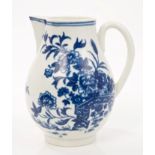 18th century Worcester blue and white sparrow beak milk jug with printed Chinese fence and floral
