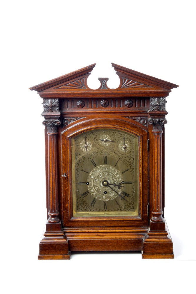 Victorian bracket clock with Westminster chiming movement,