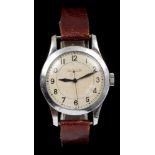 1940s gentlemen's Jaeger-LeCoultre wristwatch with silvered dial, black Arabic numerals,