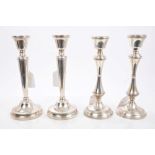 Pair contemporary silver candlesticks of tapering form,