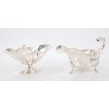 Victorian twin-handled double-lipped sauce boat with faceted panels,