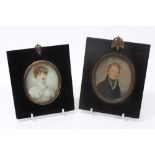 Regency miniature on ivory of a young lady with flowers in her hair, in ebonised frame,