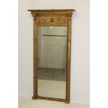 Regency-style gilt gesso pier mirror, rectangular plate below Greek key frieze,