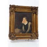 19th century watercolour portrait miniature of Lord Byron, after the portrait by Richard Westall,