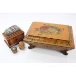 Regency painted sycamore sewing box of sarcophagus form,