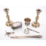 Selection of miscellaneous silver and white metal - including pair silver candlesticks (Birmingham