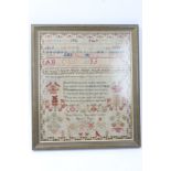 Early Victorian needlework sampler by Eliza Goodey, September 22, 1846, Aged 7 years,