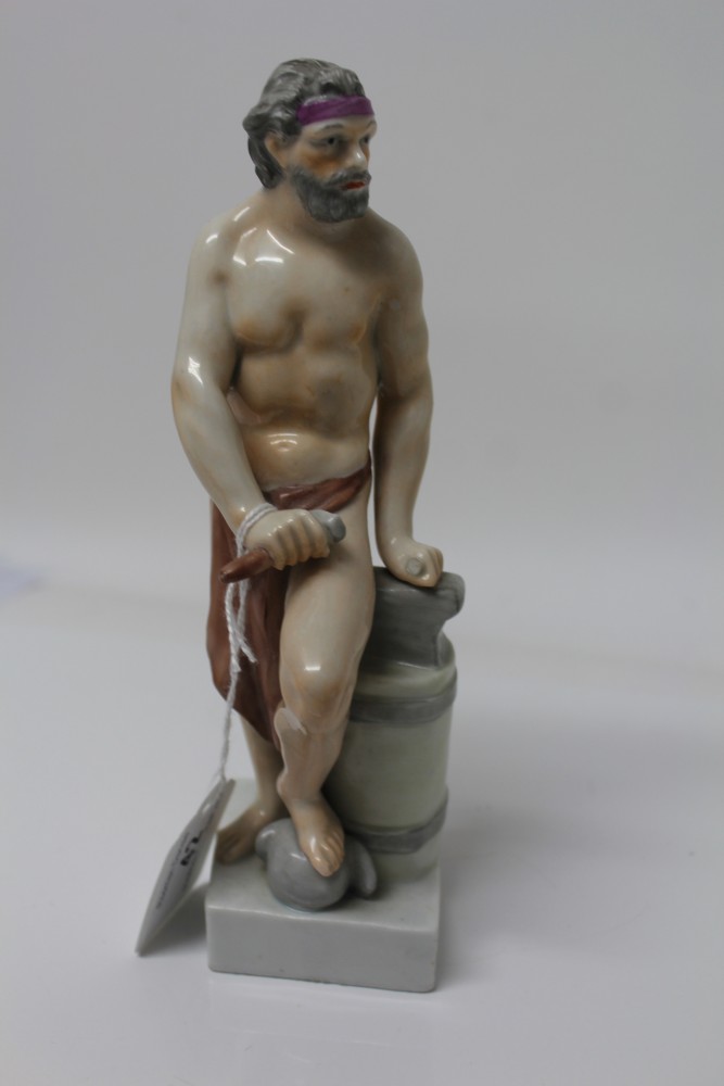 Early 19th century Continental porcelain figure of a semi-clad blacksmith with hammer and anvil, - Image 5 of 17