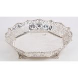 1930s silver dish of octagonal form, with pierced vine leaf decoration,