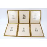 Set of six unusual 19th century engravings - portraits of 18th century prostitutes,