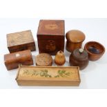 Collection of treen boxes - to include George III mahogany and parquetry inlaid square tea caddy,