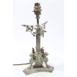 Victorian silver plated lamp base with fluted column raised on griffon supports and shaped