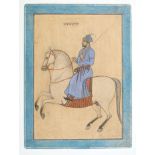 Indian School (18th century), gouache on paper - Nobleman on a white stallion,