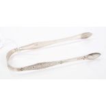 Pair George III silver sugar tongs with bright cut engraved decoration (London 1802), Peter,