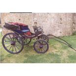 Early 20th century hooded phaeton carriage with blue and red coachwork, leather hood,