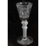 Georgian cordial glass with bucket-shaped bowl engraved with JB monogram in wreath,