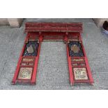 Impressive late 19th / early 20th century Chinese red lacquered and parcel gilt bed surround,