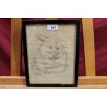 Louis Wain (1860 - 1939), pencil sketch - a Jovial Pig, signed, in glazed ebonised frame,
