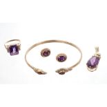 Group of amethyst jewellery - to include an amethyst and diamond pear-shape pendant,