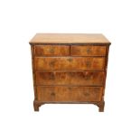 Early 18th century walnut crossbanded chest of drawers,