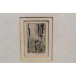 Frank Brangwyn (1867 - 1956), five black and white etchings - figures gathered in a street, 9.